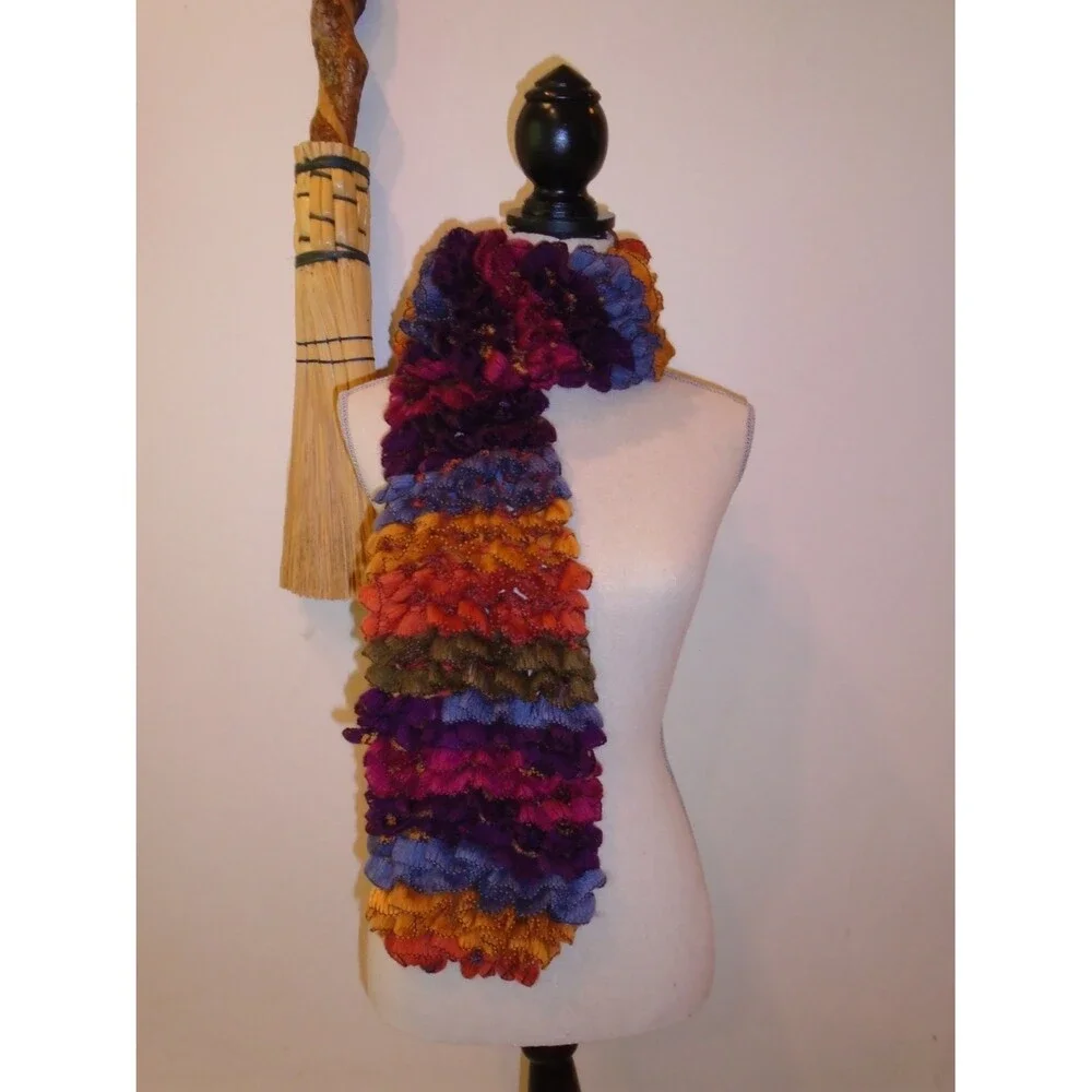 Hand Knit Ruffle Scarf, Colorful Party Accessory